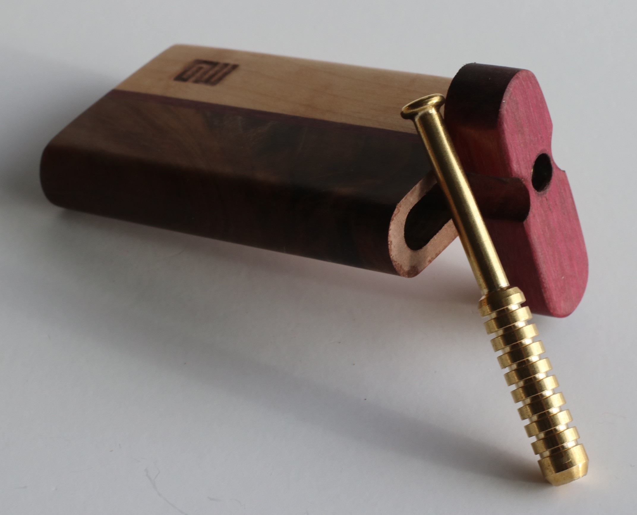 3" Brass One Hitter Pipe-Ribbed Old School Classic for 4" Dugouts - Padauk Dugout by 3rd Grain