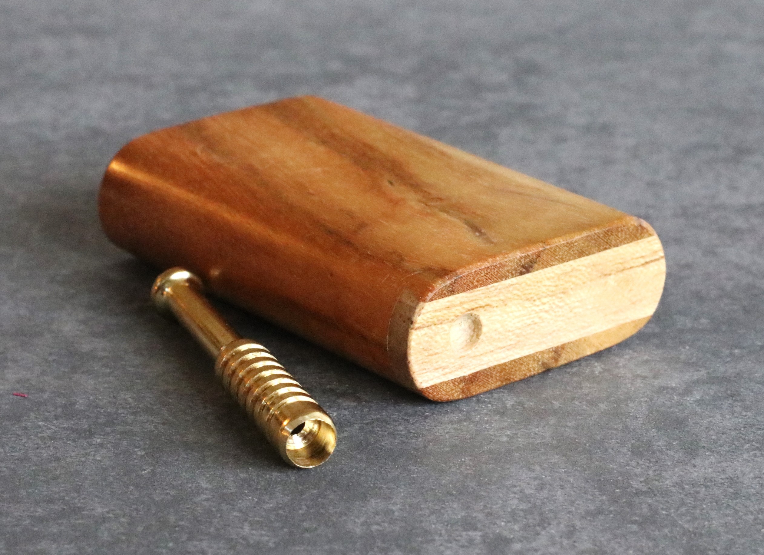 Teak Slider Lid Dugouts & One Hitter Pipe- American Handcrafted Stash Box - Exotic Wood Dugout & Brass One Hitter Pipe