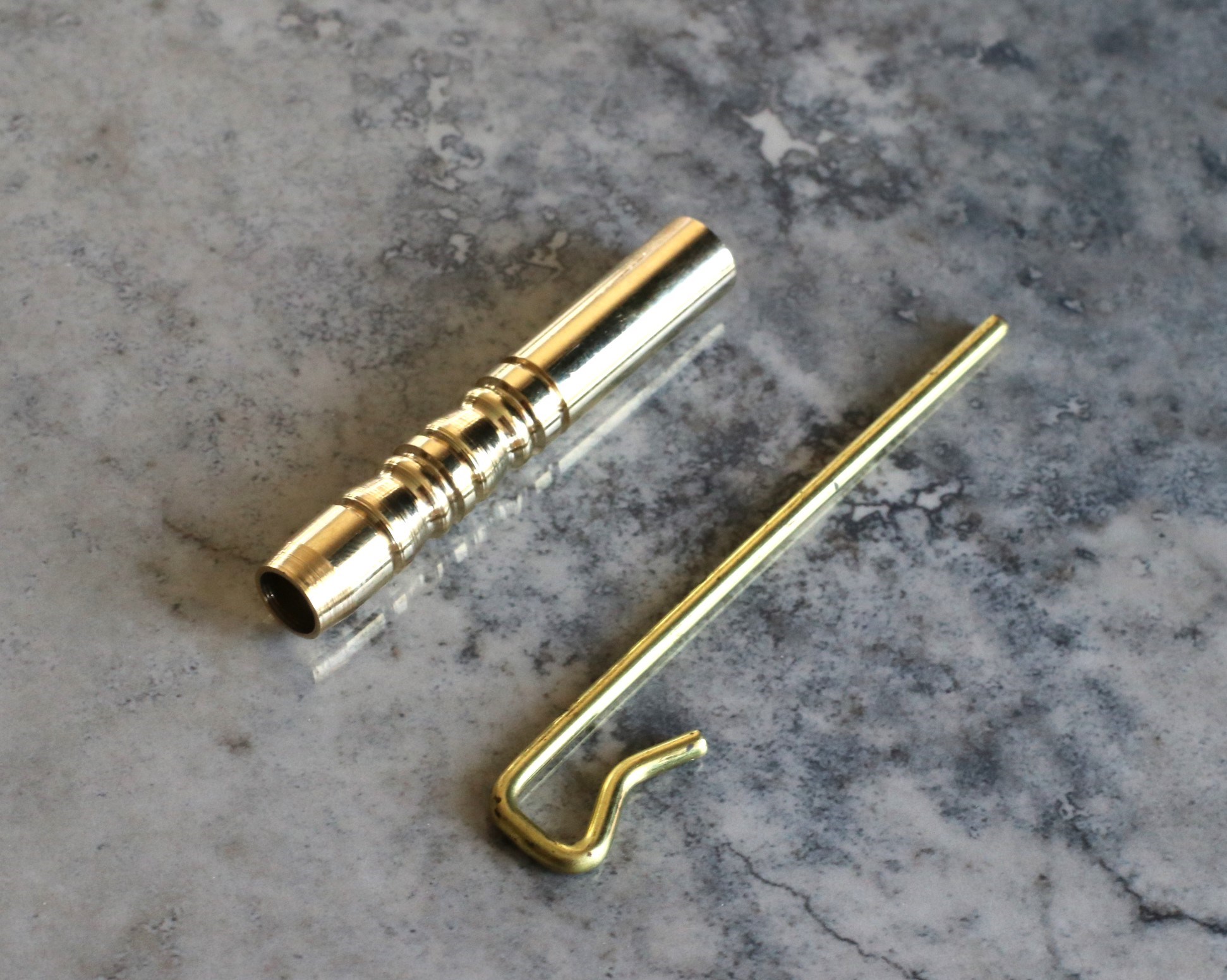 2" One Hitter Pipes- Brass & Exotic Wood Pipes for 3" Dugouts - Brass Ridged One Hitter Pipe