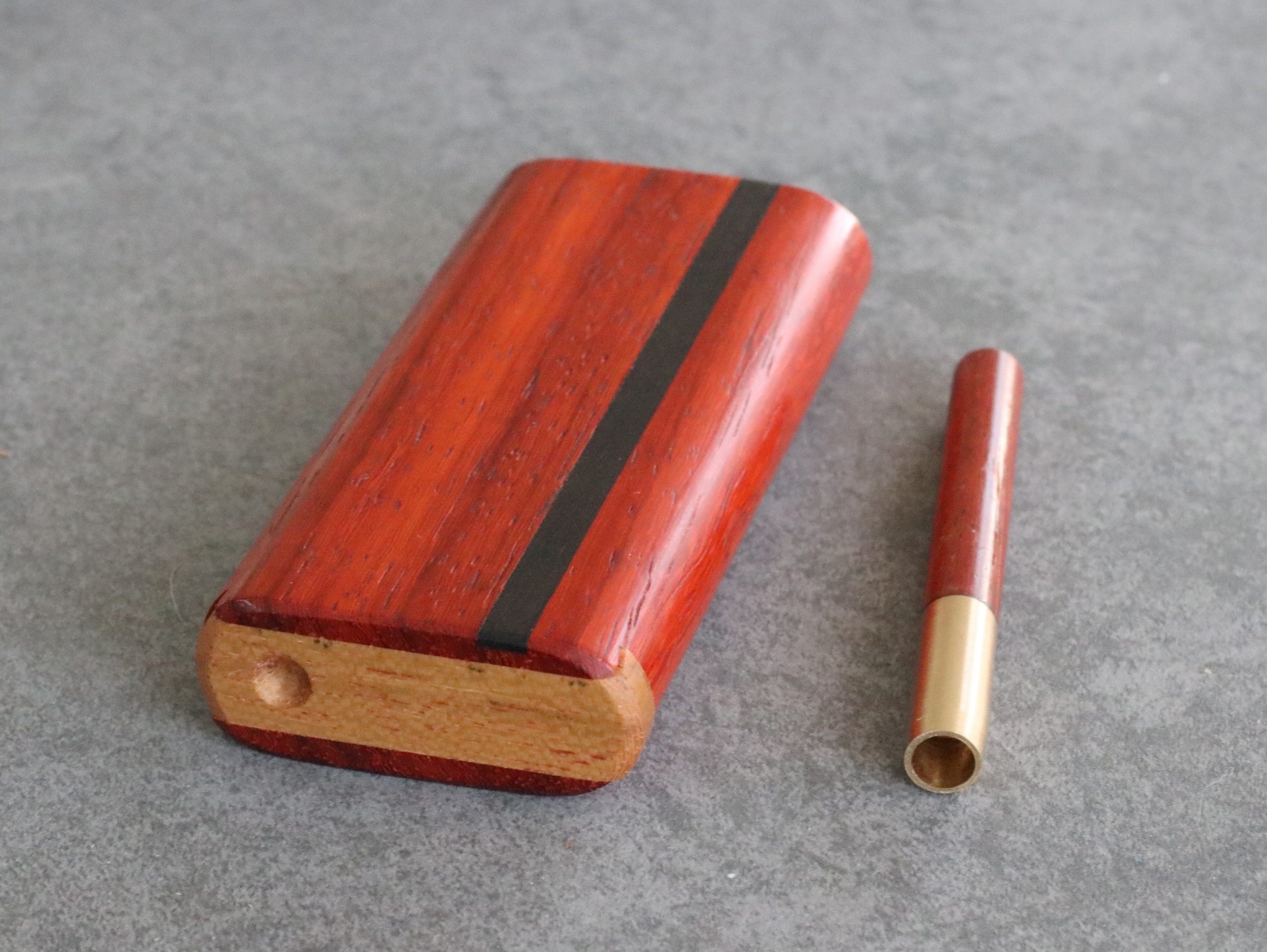 Vermillion 4" Dugout w/ Ebony inlay & One Hitter Pipe- Pure Class-American Handcrafted Stash Box - Vermillion Dugout