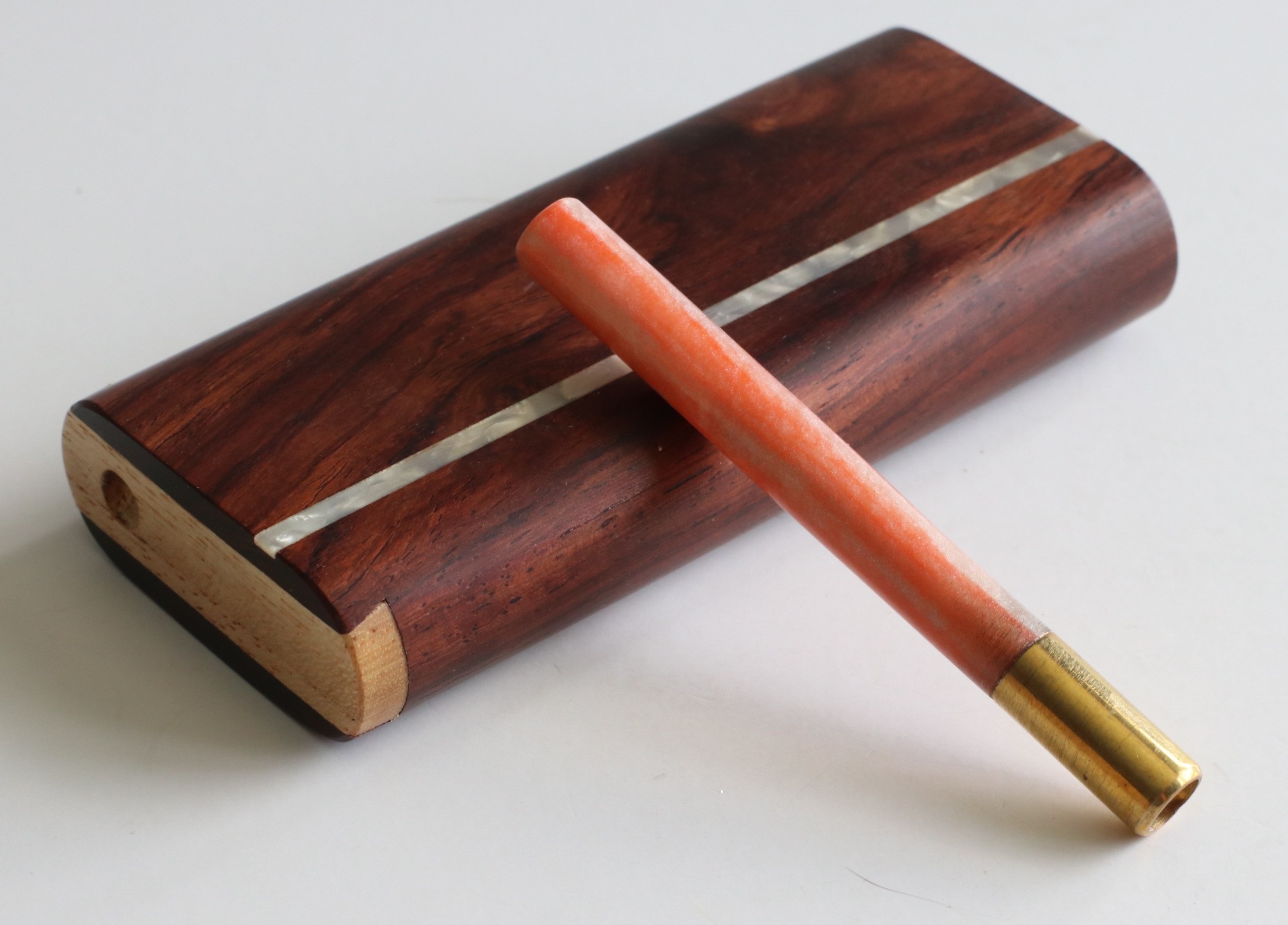 3" Brass One Hitter Pipes- Designed for 4" dugouts - Honduras Pearl Inlay Dugout