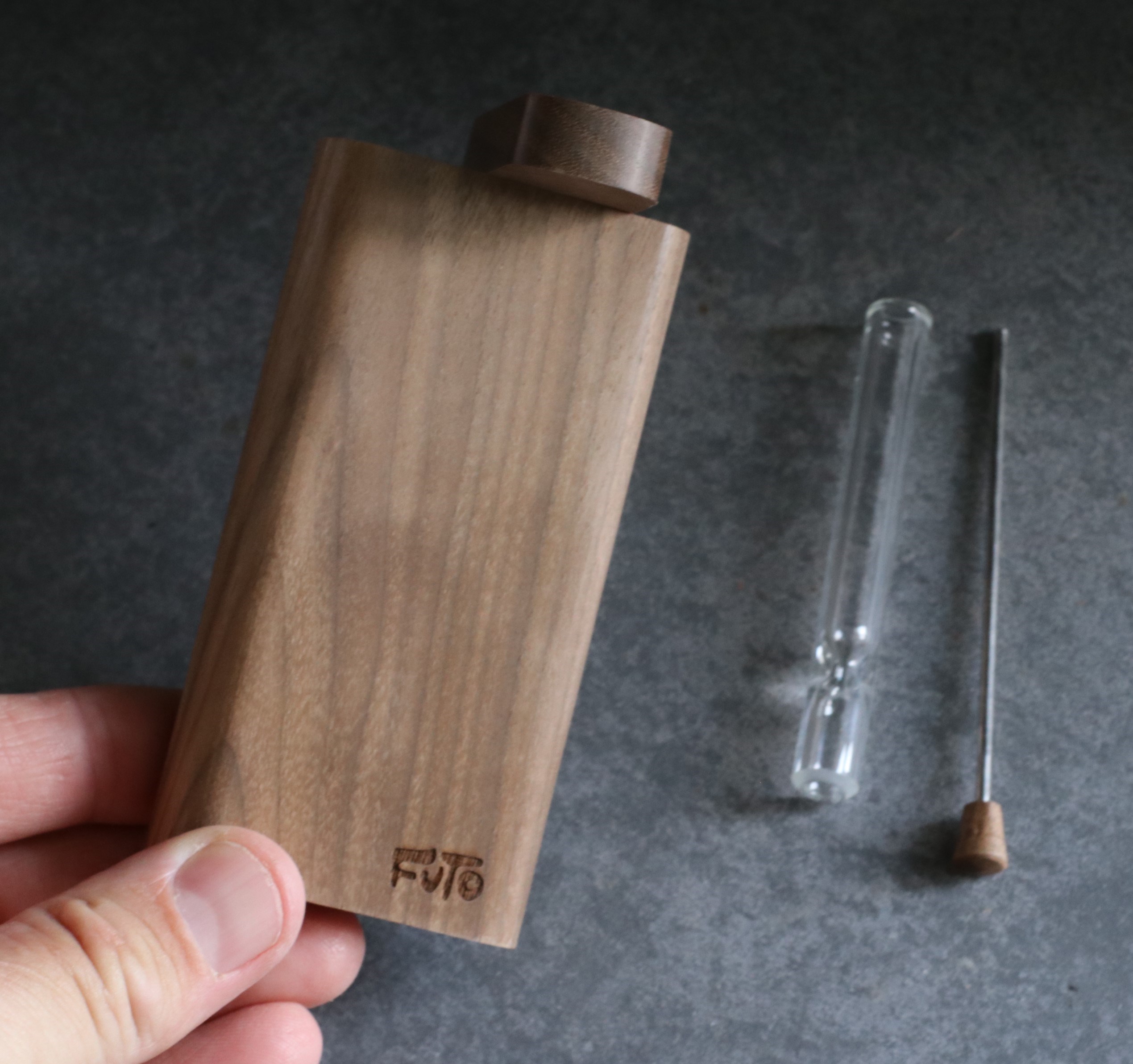 4" Walnut Wood Dugout- by Futo- Premium Stash Box with One Hitter & Stash Cleaner