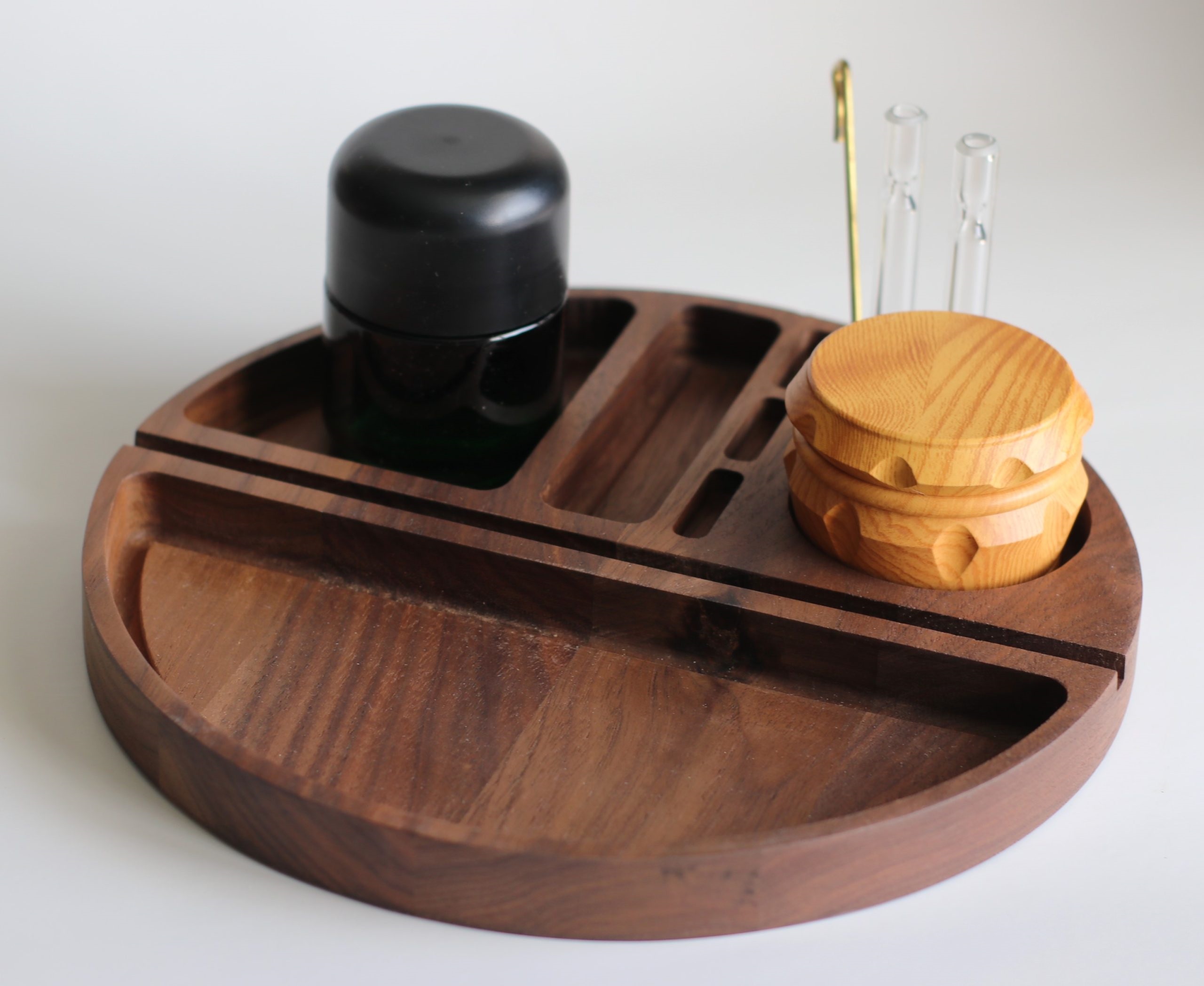 Handcrafted Walnut Rolling Tray- 9" Circular Smoker's Tray