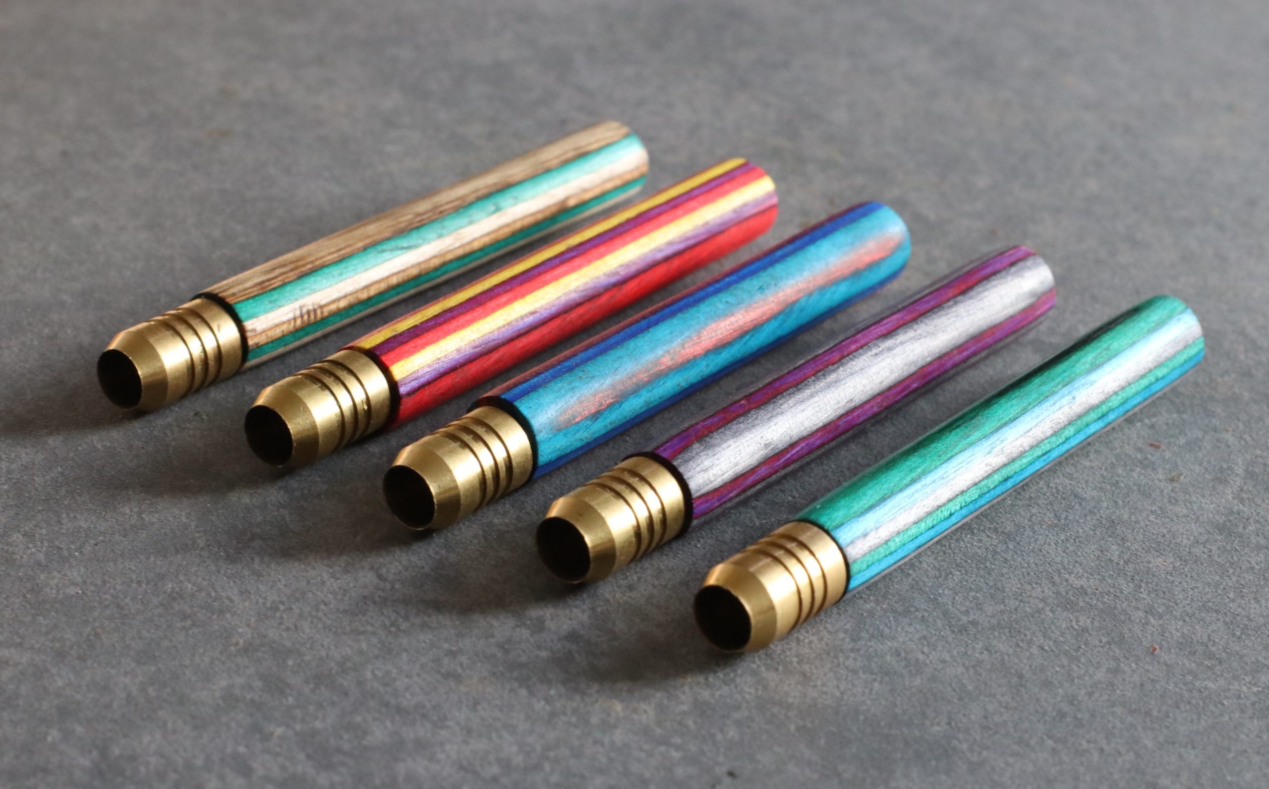3" Colorful Rainbow Wood Pipes with Brass Bowl-Handcrafted Wood Smoking Pipes - 3' Rainbow Wood & Brass Pipes