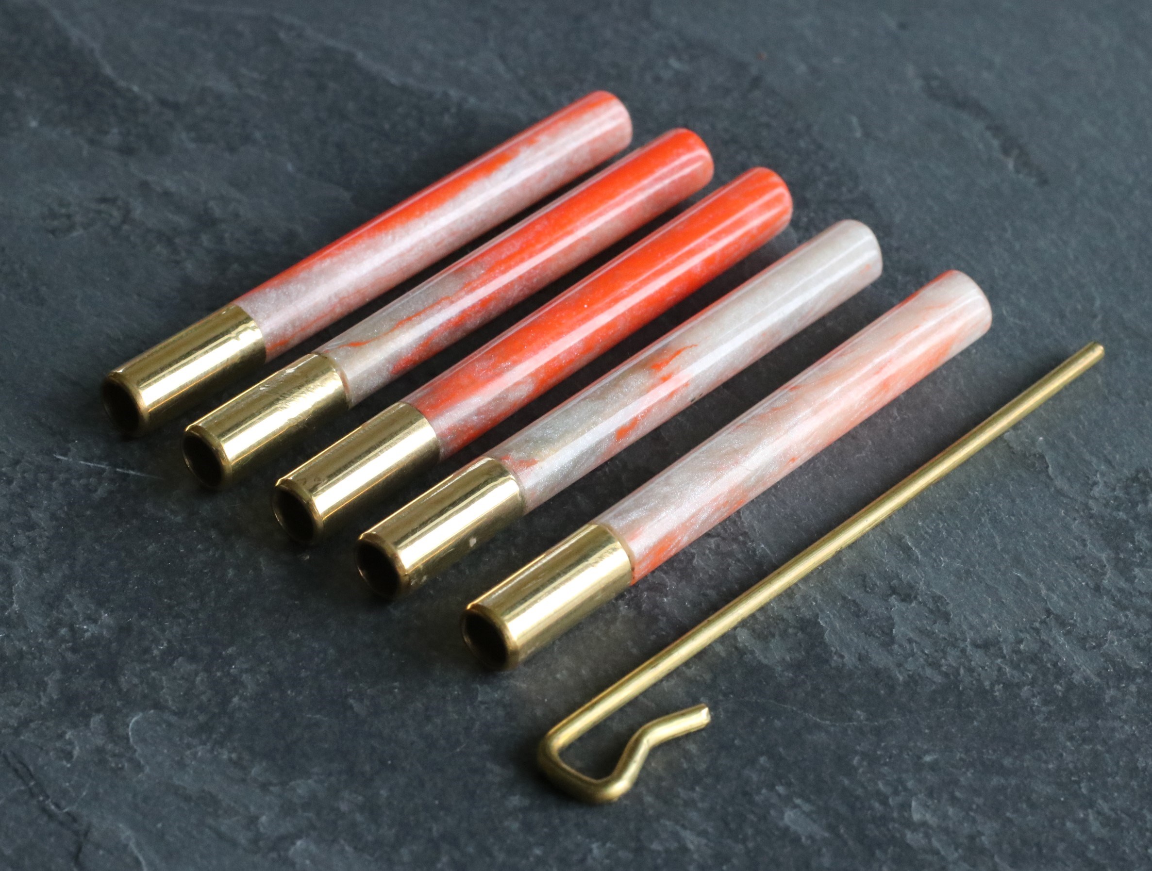 Set of 5 x 3" Pink Resin Brass Bats-Designed for 4" dugouts-Poker included