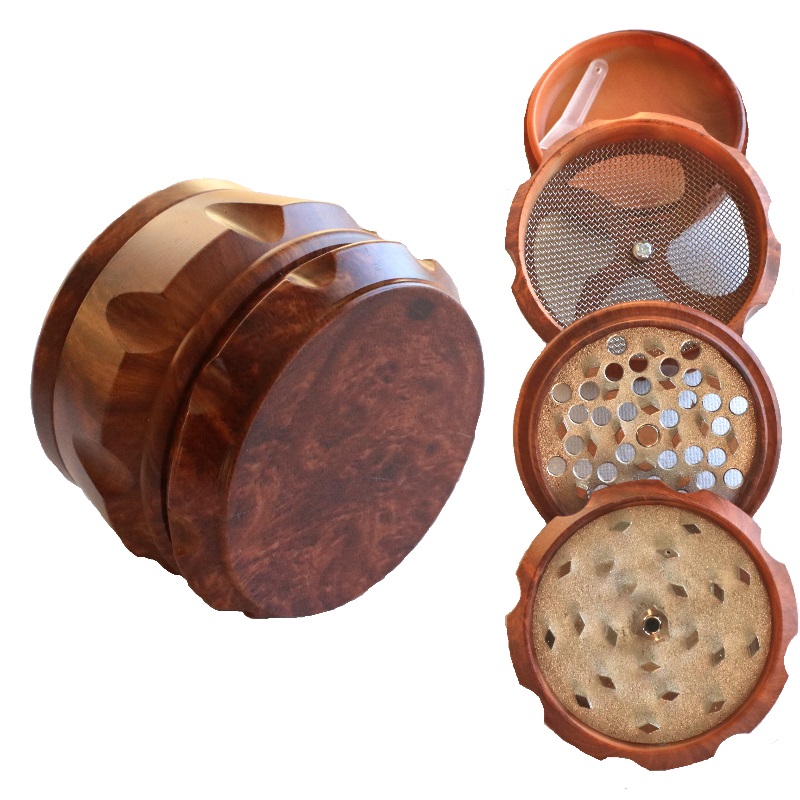 2.5" Wood Resin Herb Grinder- 4 Piece Grinder with Catch-Screen-Magnetic Lid - 4 Piece Herb Grinder