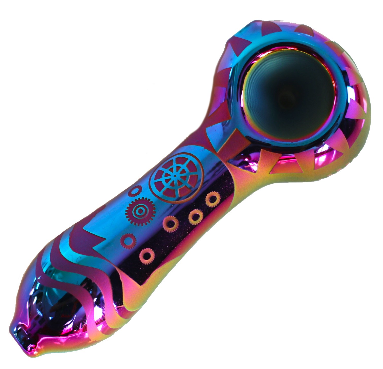 4" Glass Spoon Pipe w/colorful ceramic coating-Rainbow Sundial - Spoon Pipe with Ceramic Coat