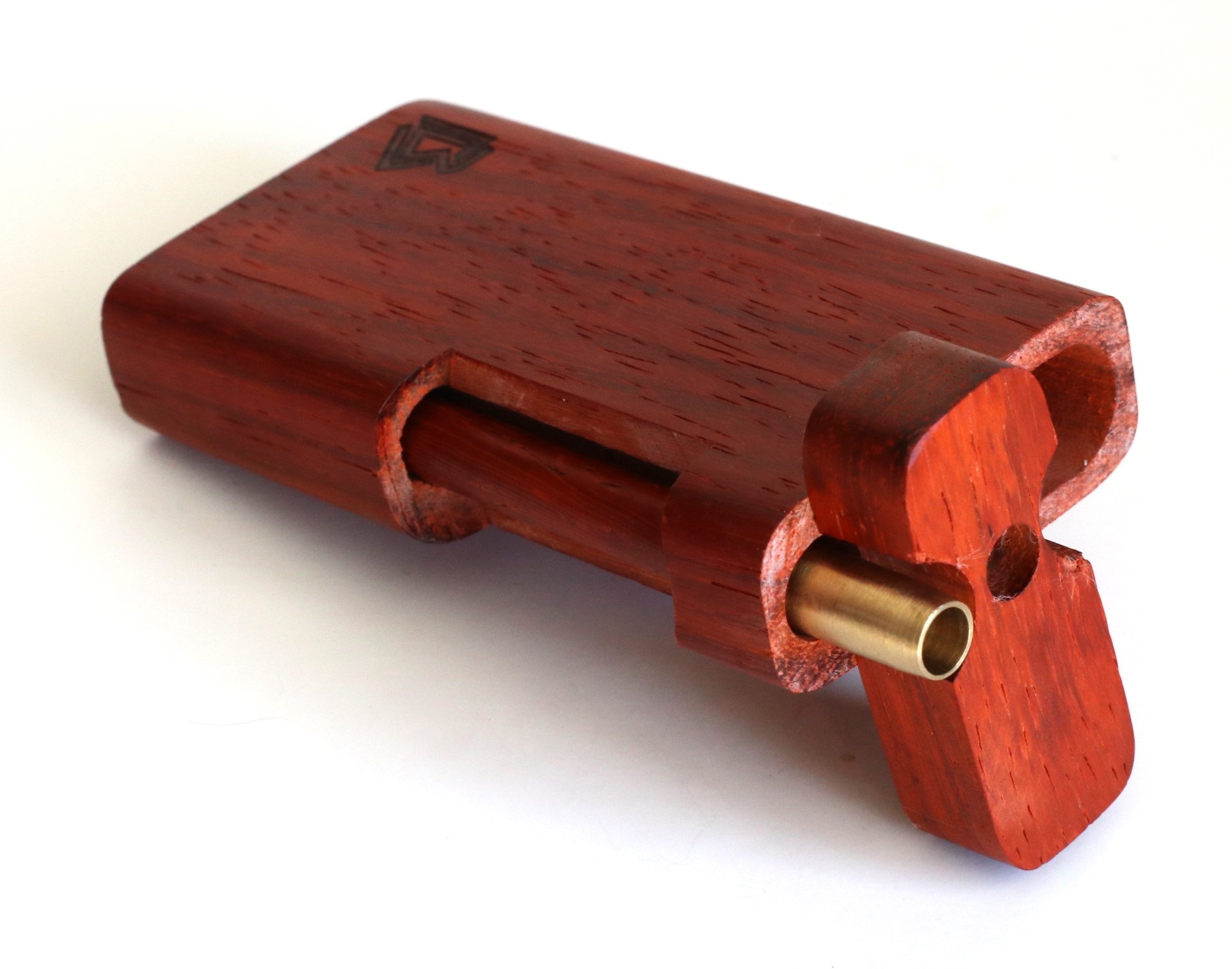 4" Padauk Square Cutaway Dugout & One Hitter Pipe-American Crafted Stash Box - Padauk Swivel Lid Dugout