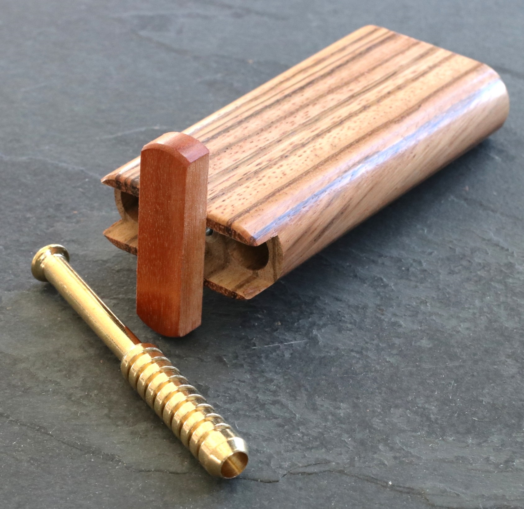 4" Zebra Wood Dugouts & One Hitter Pipe-Snap Top Lids-American Crafted Stash Box