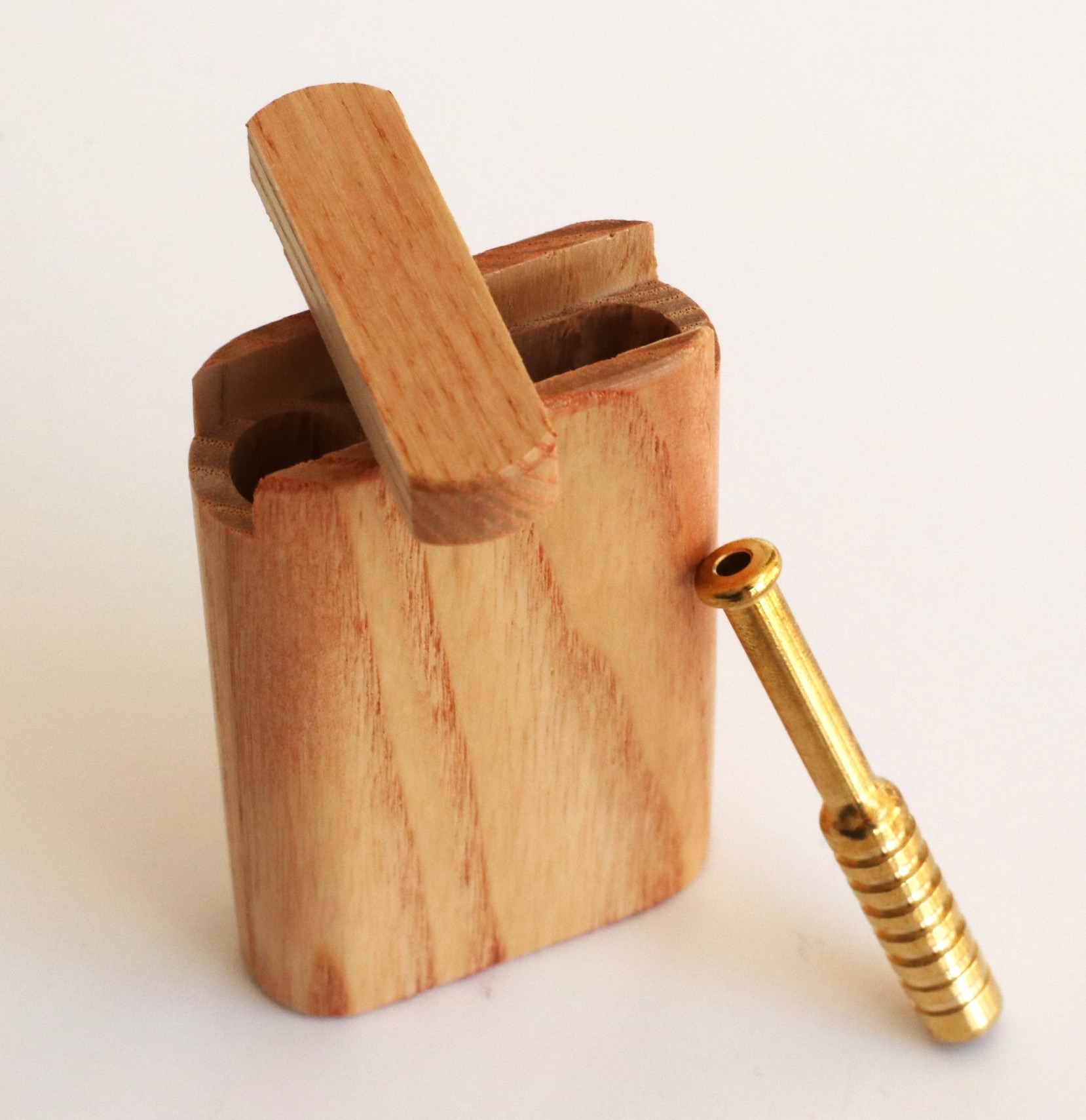 3" Snap Lock Dugout & One Hitter Pipe-Blonde Ash Wood-American Crafted Exotic Wood Stash Box