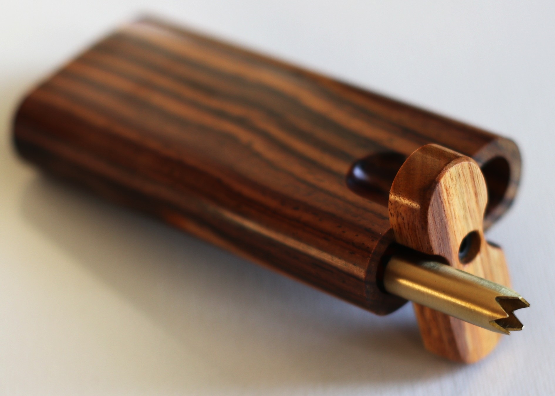 3" Grinder Tip Brass Pipes designed for 4" dugouts-Brass Tube/Wood Cover/Brass Poker included - Brass Grinder Tip Pipe