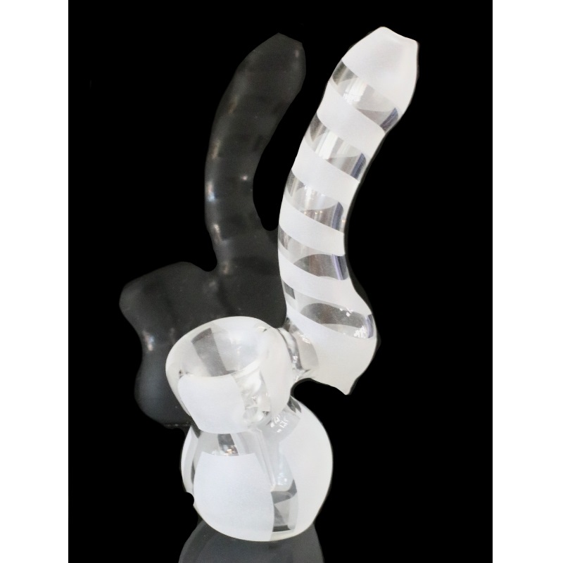 Mini-Glass Bubbler-Water Bong-Beaker-Striped Design-Thick Glass - 4' Glass Spoon Pipe