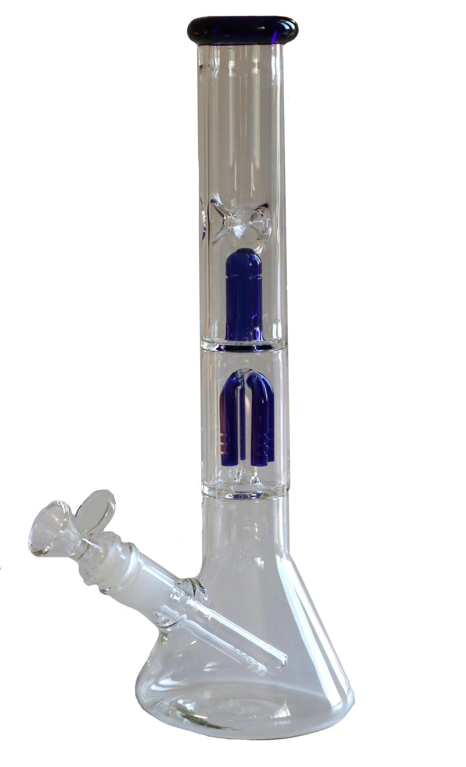 12" Clear Glass Bong-Slider & Herb Bowl-Blue Accents-Top quality Table top water beaker-bong-glass pipe - 12' Glass Beaker Bong