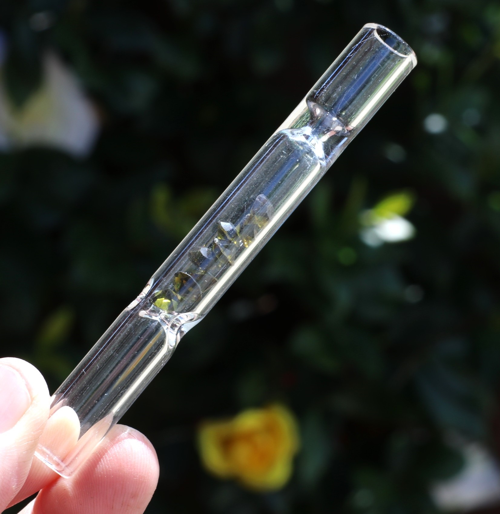 4" Glass One Hitter Pipe-Chillum-Gem Filter Chamber-Unique Glass Pipe - Wood Pipes
