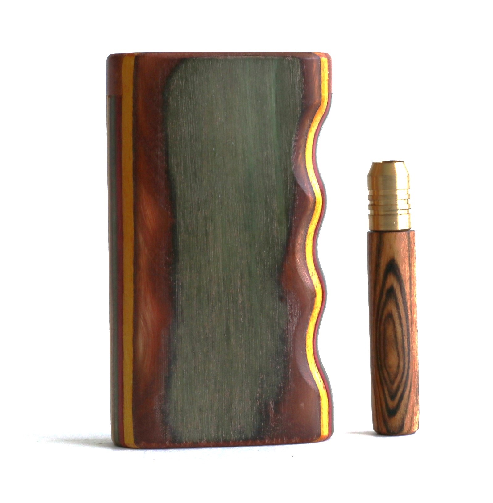 3" Colorful Wood Dugout & One Hitter Pipe-Unique Magnetic Lid-American Crafted Stash Box