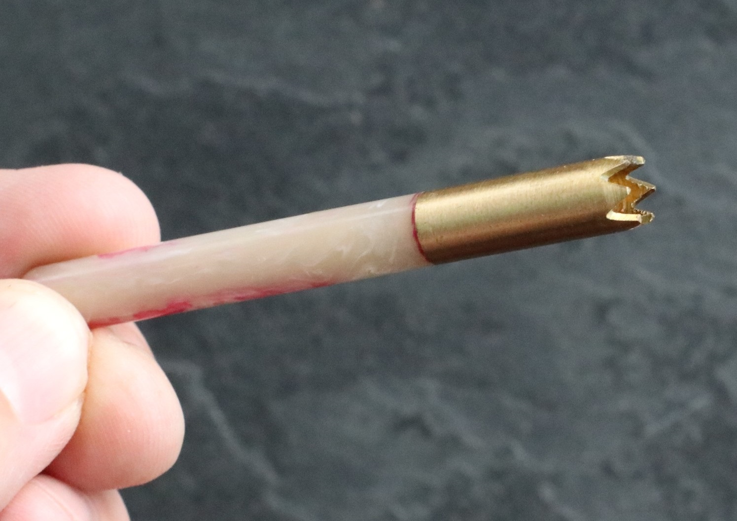 3"Brass Grinder Tip Pipe-Designed for 4" Dugouts-Pink Resin Heat Cover - Brass Grinder TIp Pipe