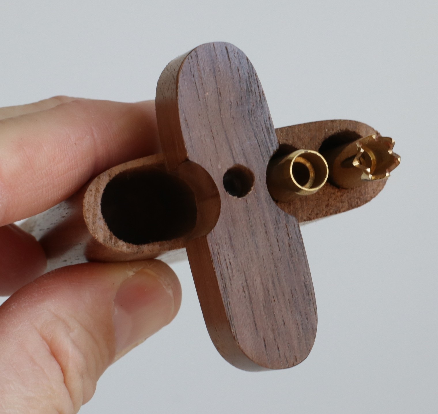 4" Walnut Double Hitter Dugout & Glass Pipe-American Crafted Dugout - Walnut Swivel Lid Dugout-Two Pipe Double Hitter