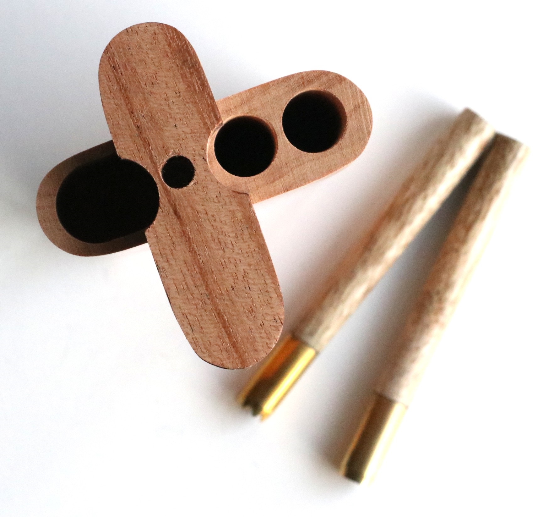 4" Cherry Wood Double Hitter Dugout-2 Pipe Slots-American Crafted Stash Box - Walnut Swivel Lid Dugout-Two Pipe Double Hitter