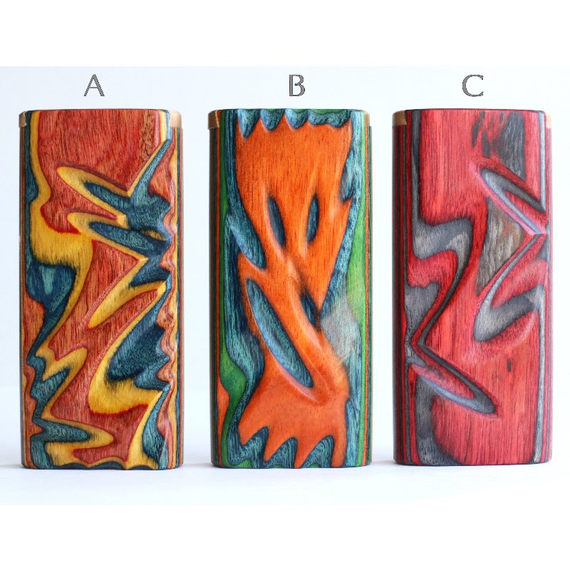 4" Slider Lid Diamond Wood Dugouts & One Hitter Pipes-Colorful Etched Stash Box